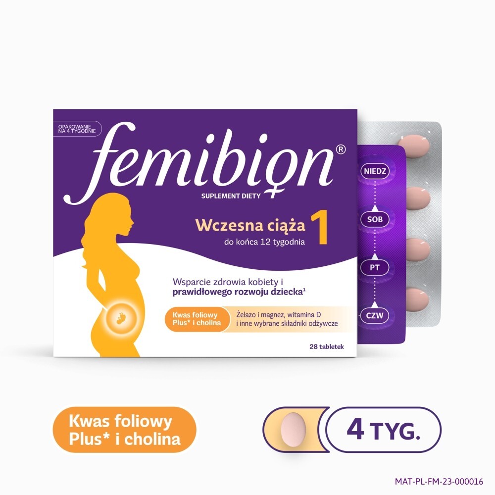 Femibion 1 Wczesna ciąża, tabletki powlekane, 28 tabletek