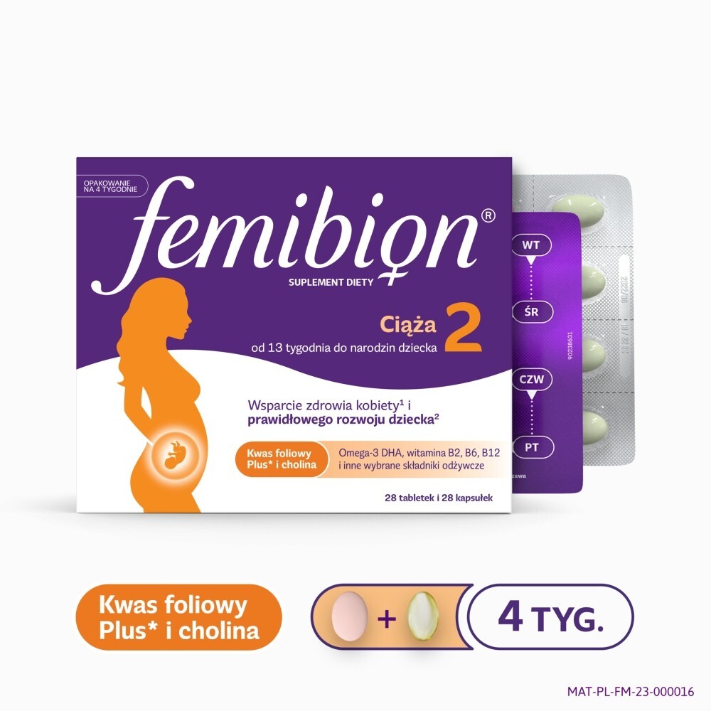 Femibion 2 Ciąża, tabletki powlekane + kapsułki miękkie, 28 tabletek + 28 kapsułek