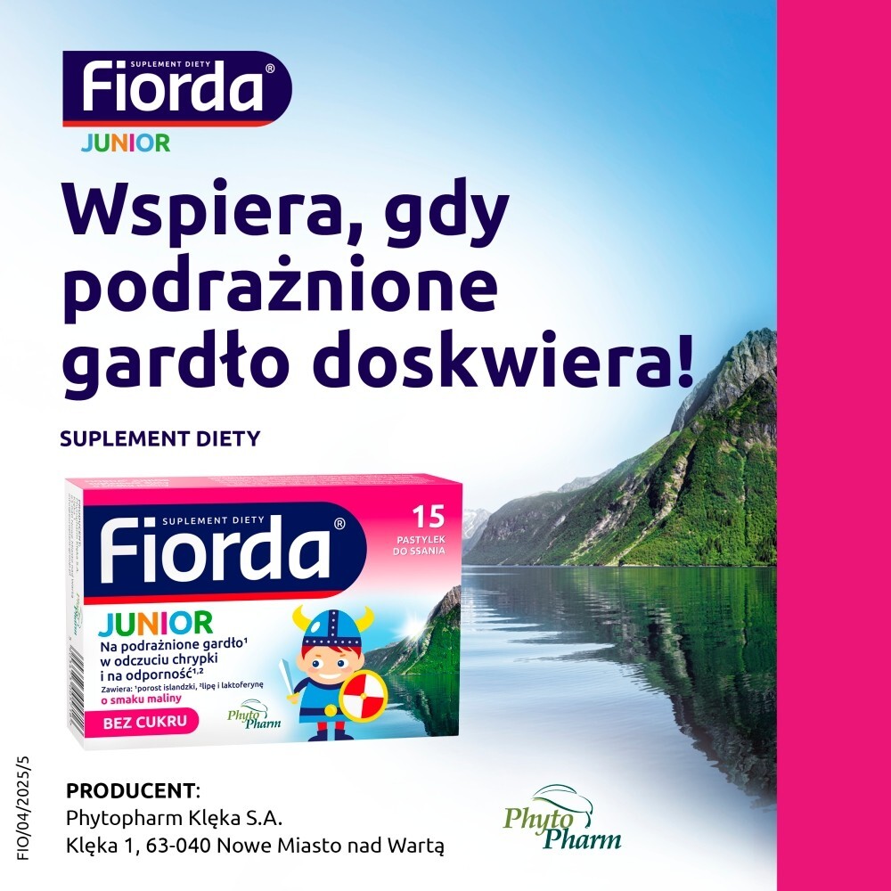Fiorda Junior Suplement diety o smaku malinowym 15 sztuk