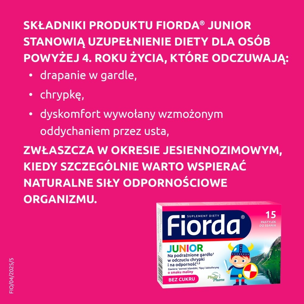 Fiorda Junior Suplement diety o smaku malinowym 15 sztuk