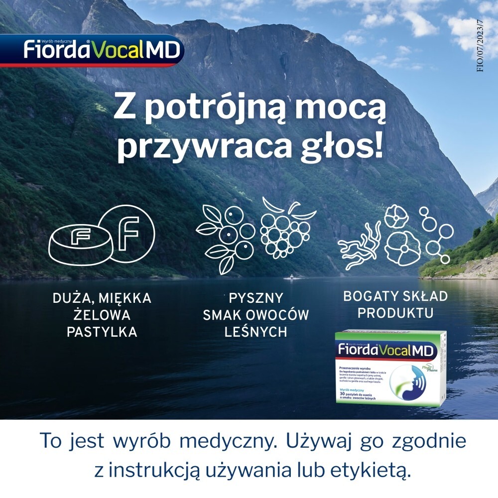 Fiorda Vocal MD, pastylki do ssania o smaku owoców leśnych, 30 pastylek