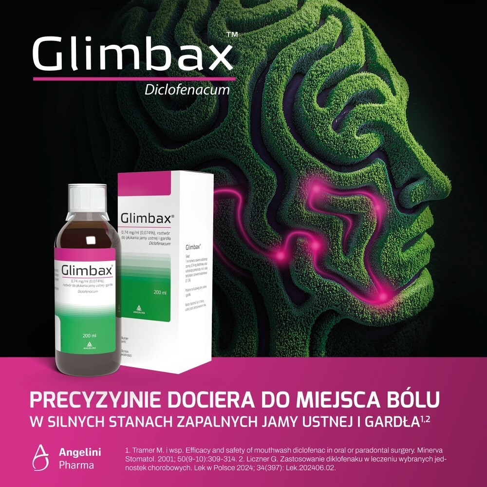Glimbax, 0,74 mg / ml (0,074%), roztwór do płukania jamy ustnej i gardła, 200 ml