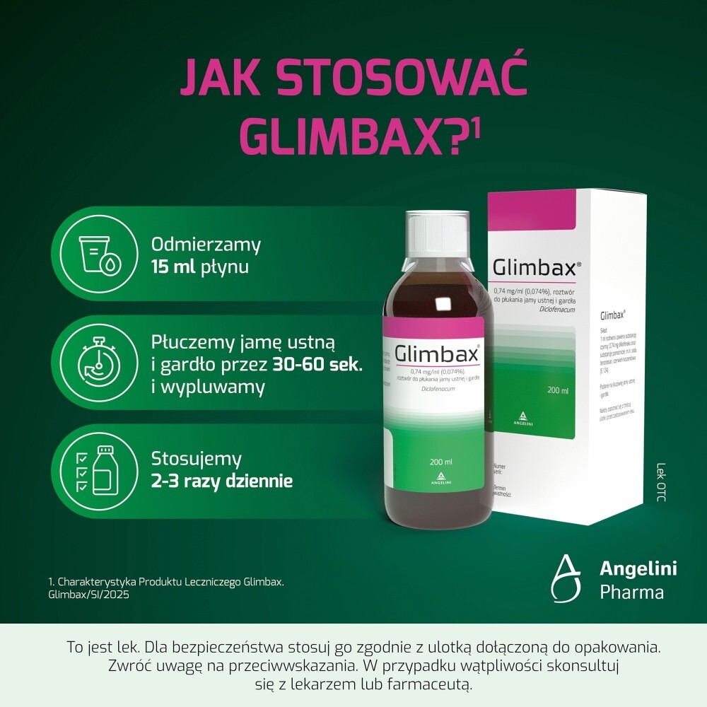 Glimbax, 0,74 mg / ml (0,074%), roztwór do płukania jamy ustnej i gardła, 200 ml