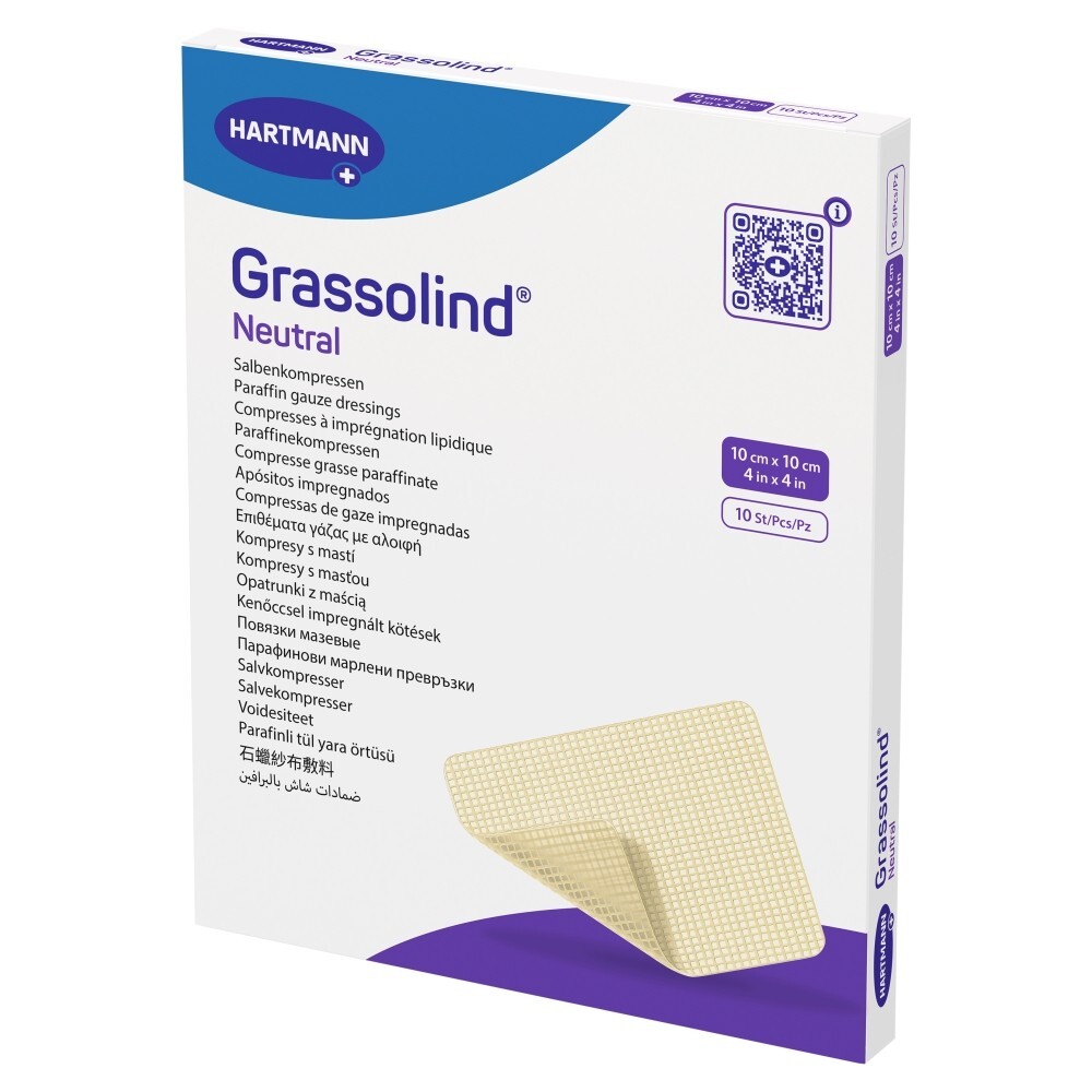 Grassolind Neutral, opatrunek z maścią, jałowy, 10 cm x 10 cm, 10 sztuk