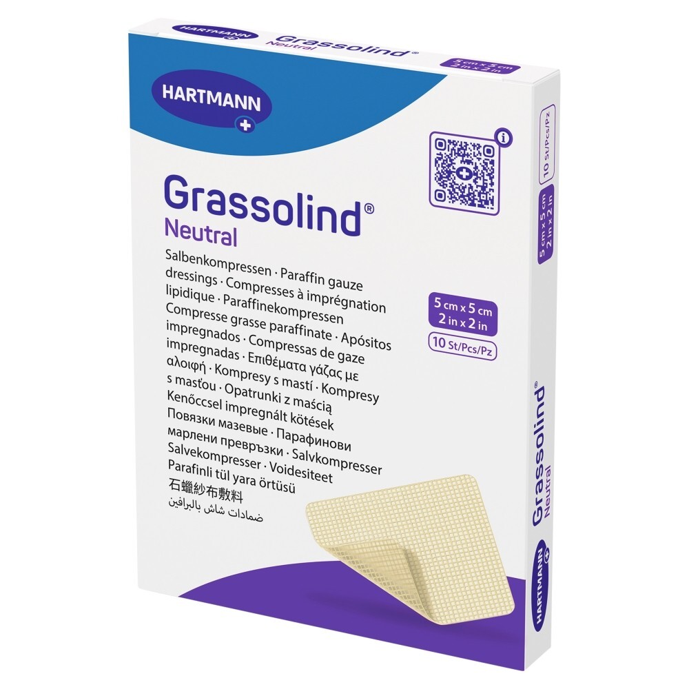 Grassolind Neutral, opatrunek z maścią, jałowy, 5 cm x 5 cm, 10 sztuk
