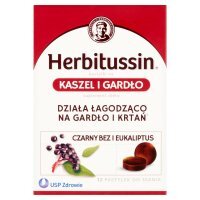 Herbitussin Czarny bez i eukaliptus Pastylki na kaszel i gardło Suplement diety 12 pastylek