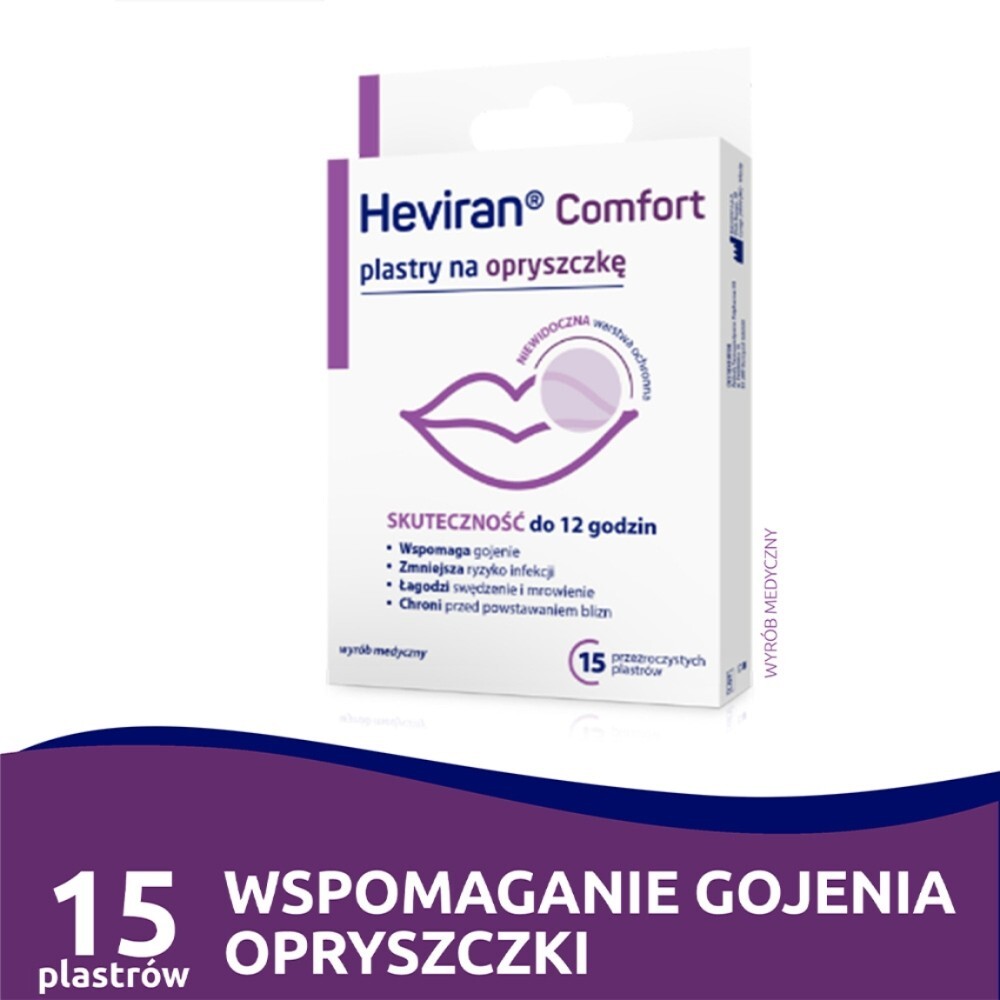 Heviran Comfort, plasty na opryszczkę, 15 sztuk