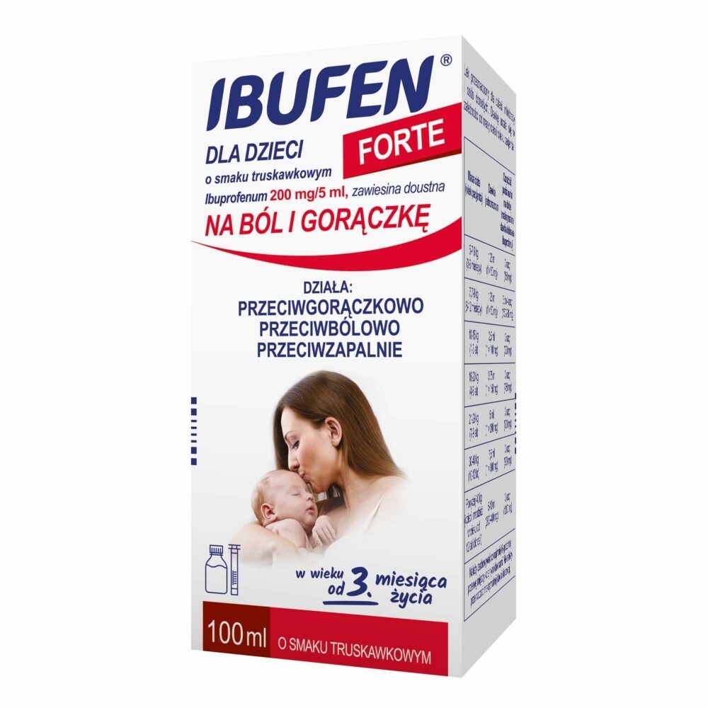 Ibufen dla dzieci forte o smaku truskawkowym, (200mg/5ml), zawiesina doustna, 100 ml