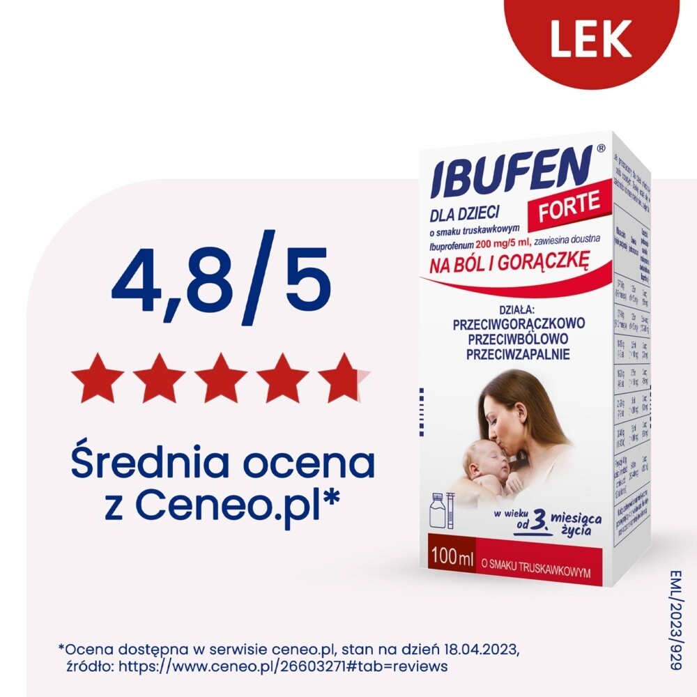 Ibufen dla dzieci forte o smaku truskawkowym, (200mg/5ml), zawiesina doustna, 100 ml