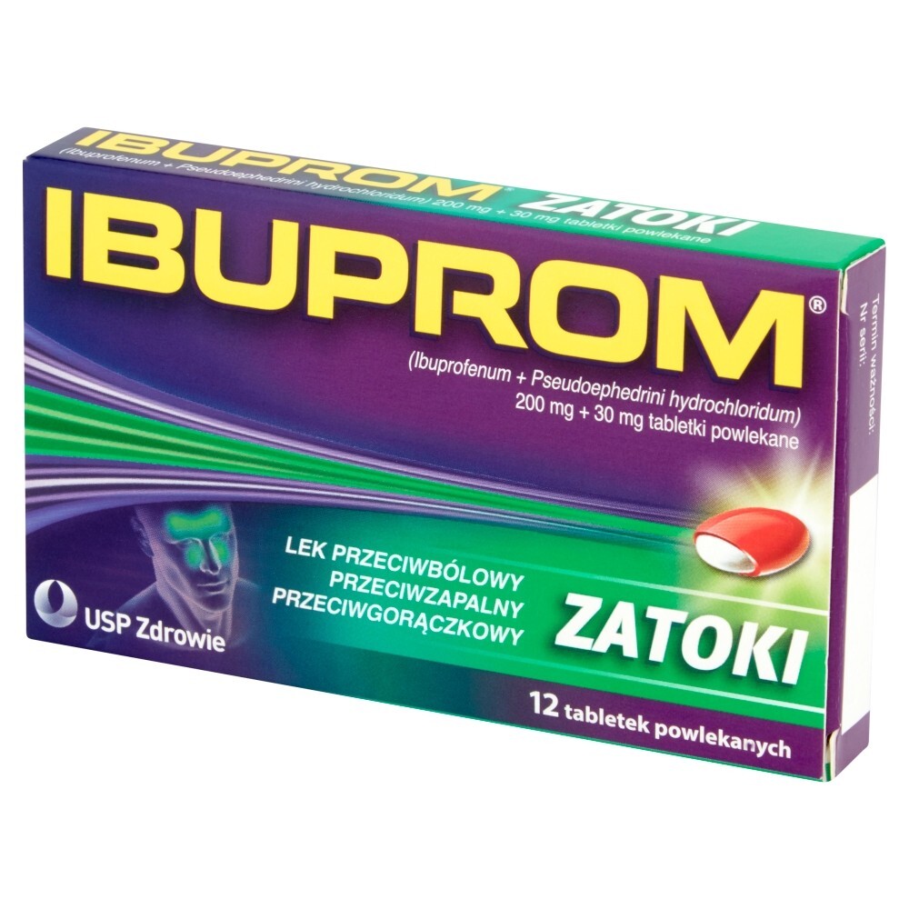 Ibuprom Zatoki, 200 mg + 30 mg, tabletki powlekane, 12 tabletek