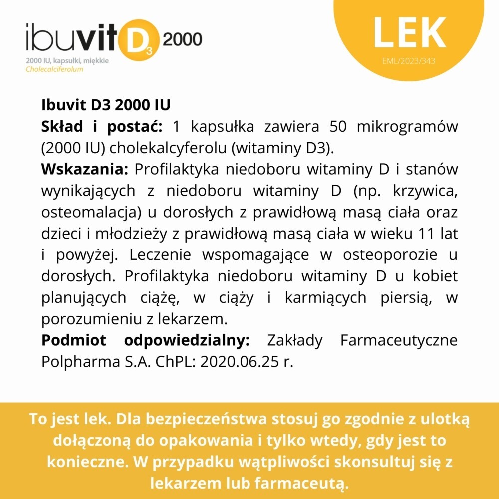 Ibuvit D3 2000 IU, 2000 IU, kapsułki miękkie, 60 kapsułek