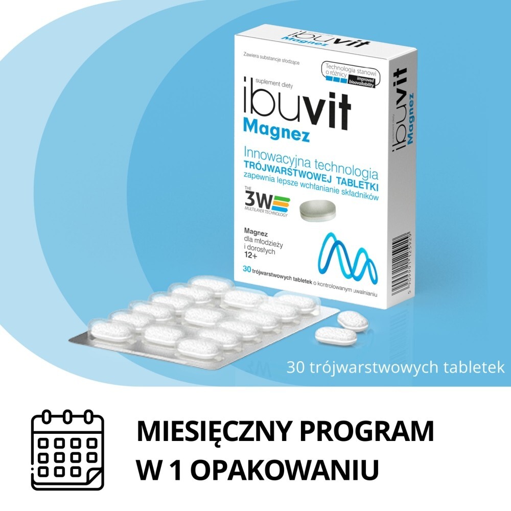 Ibuvit Magnez, tabletki trójwarstwowe, 30 tabletek