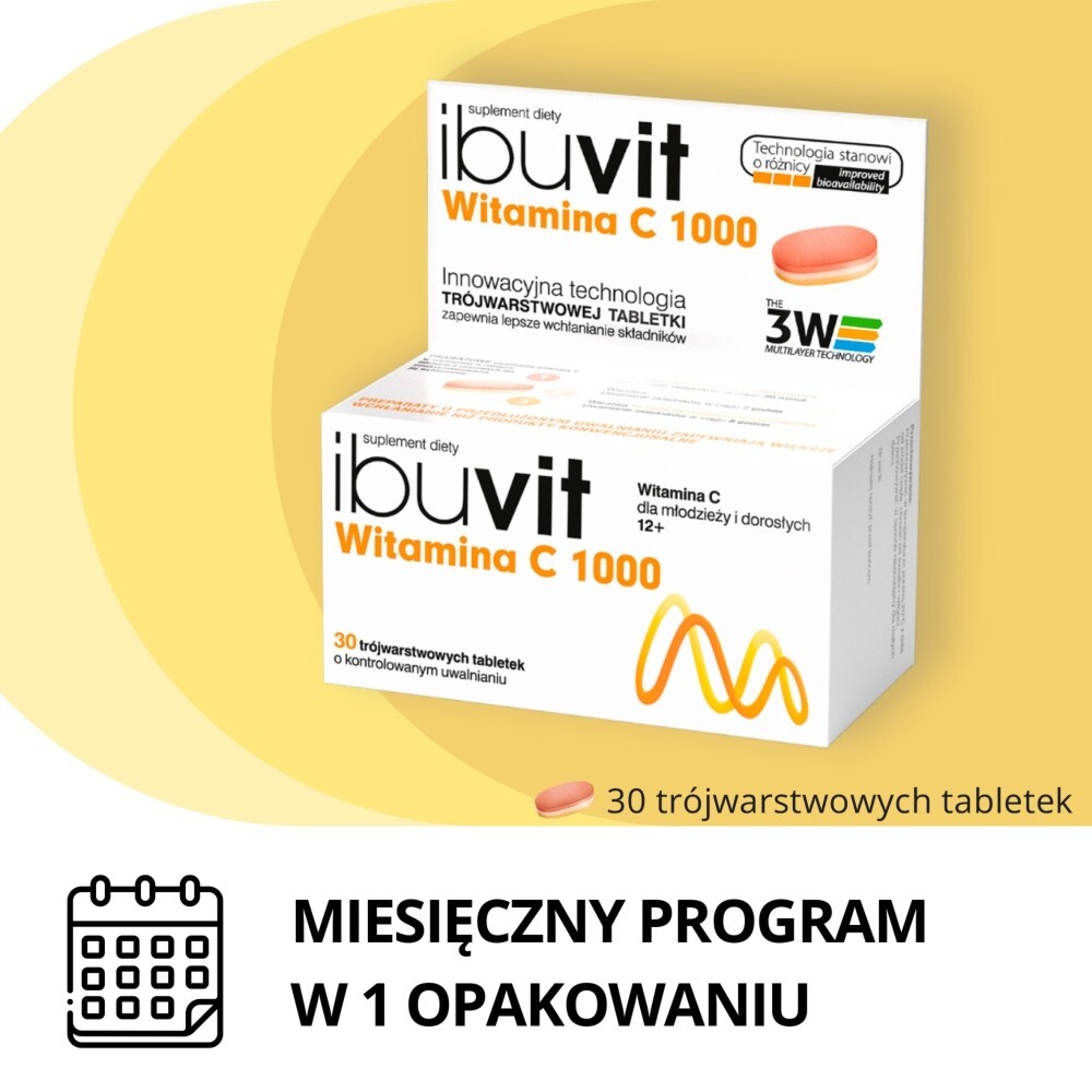 Ibuvit Witamina C 1000, tabletki trójwarstwowe, 30 tabletek