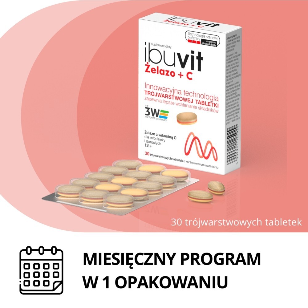 Ibuvit Żelazo + C, tabletki trójwarstwowe, 30 tabletek