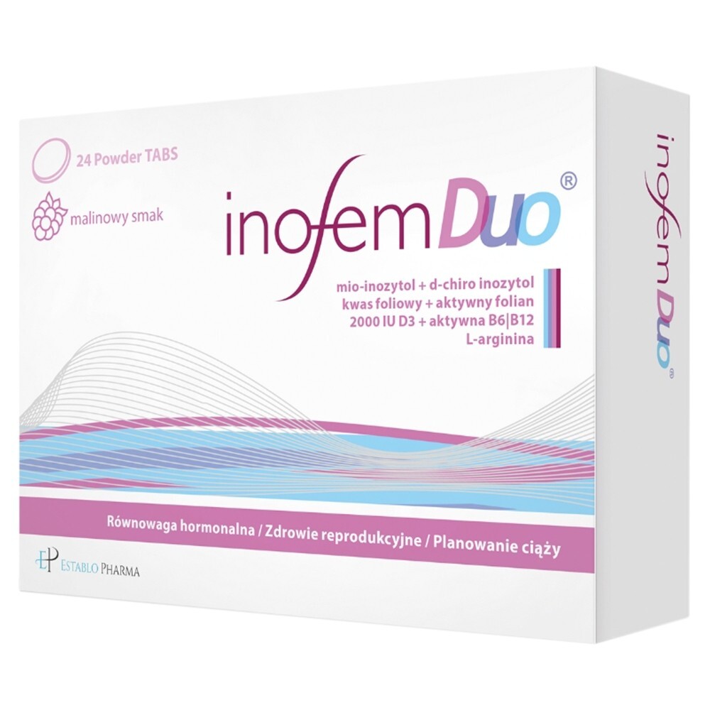 Inofem Duo, tabletki, smak malinowy, 24 tabletki