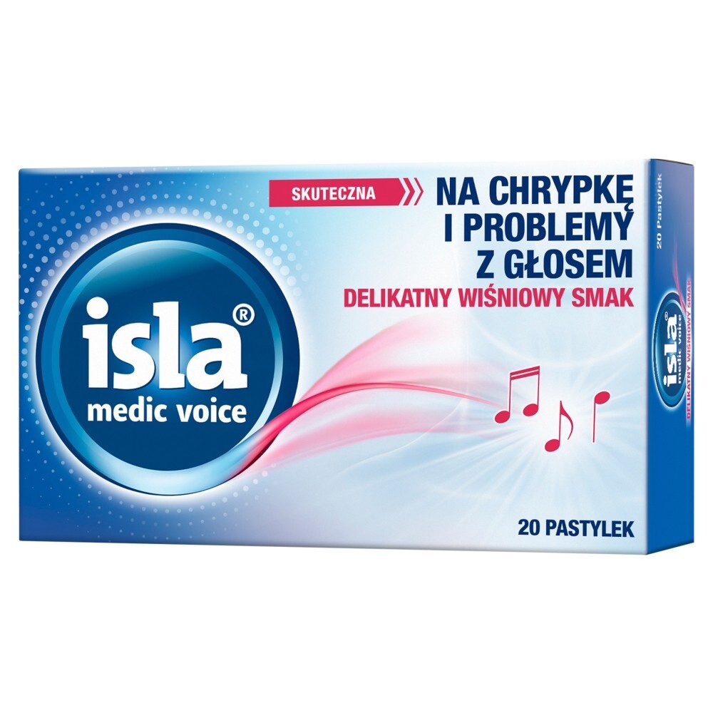 Isla Medic Voice, smak wiśniowy, 20 pastylek do ssania
