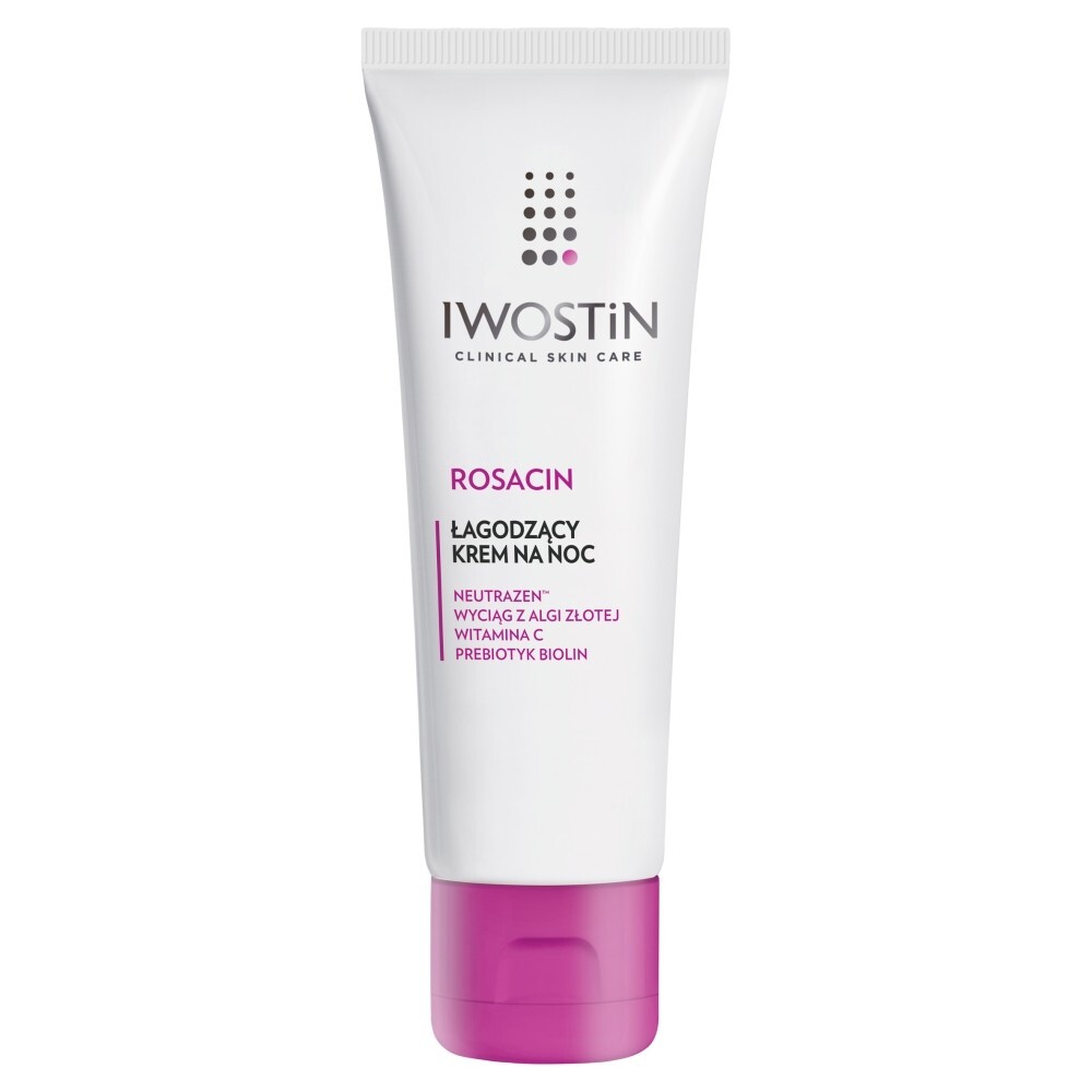 Iwostin Rosacin, krem na noc zmniejszający rumień w trądziku różowatym, 40 ml