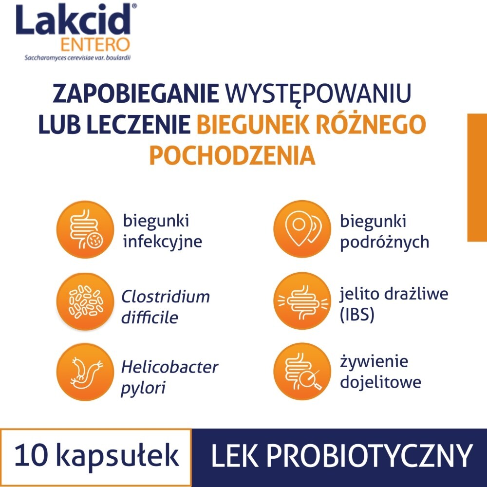 Lakcid Entero, 250 mg, kapsułki twarde, 10 kapsułek