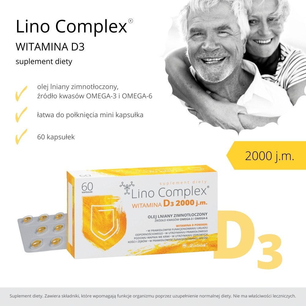 Lino Complex witamina D₃ 2000 j.m. Suplement diety 8,34 g (60 x 139 mg)
