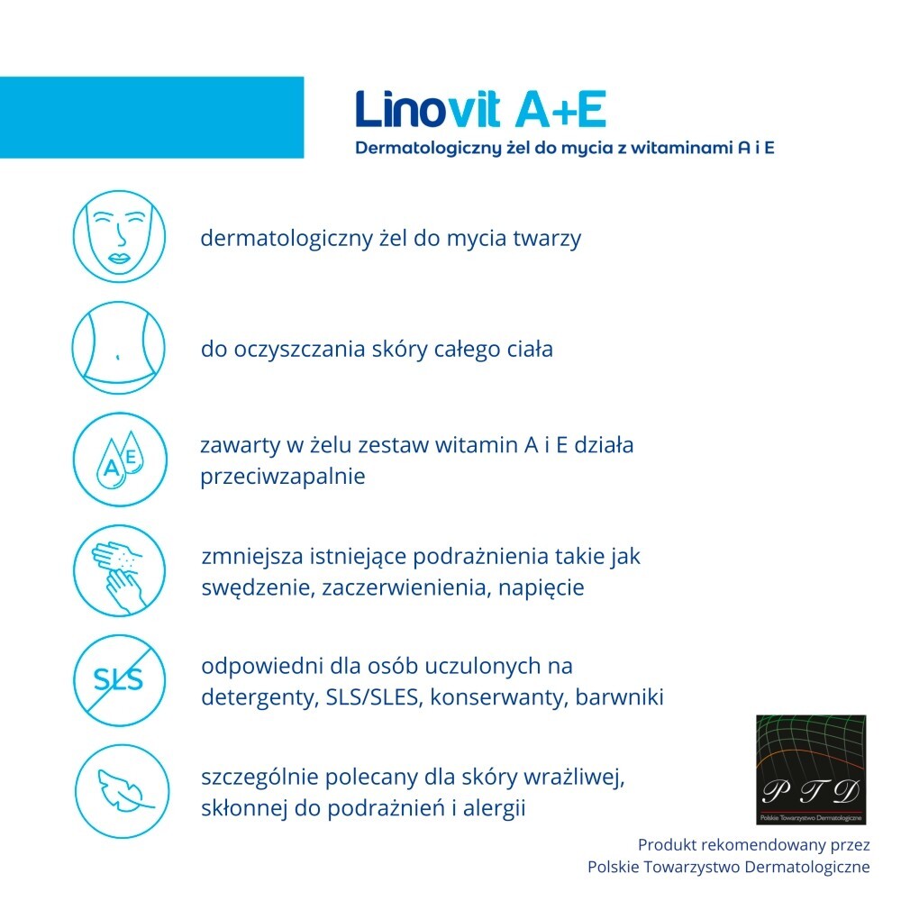 Linovit A+E Dermatologiczny żel do mycia z witaminami A+E, 250 ml