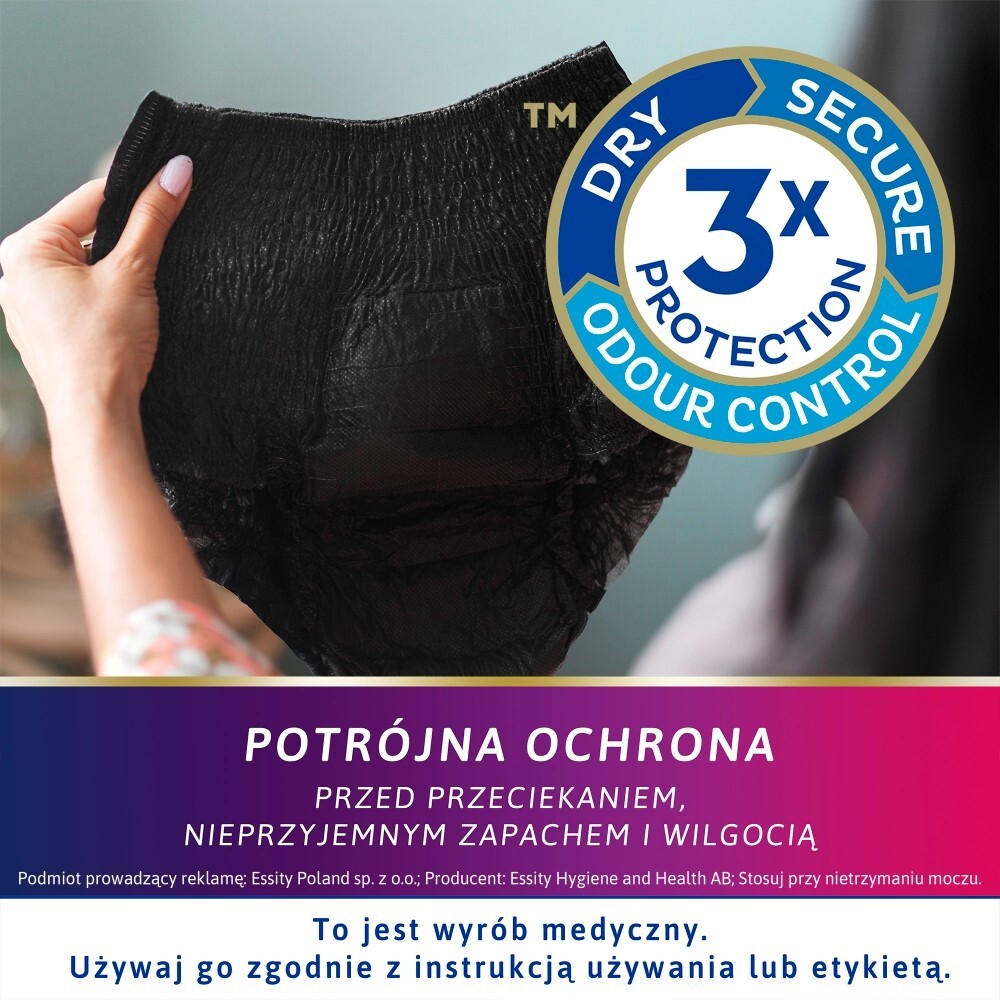 Majtki chłonne TENA Lady Pants Plus Noir OTC Edition, rozmiar L, 8 sztuk