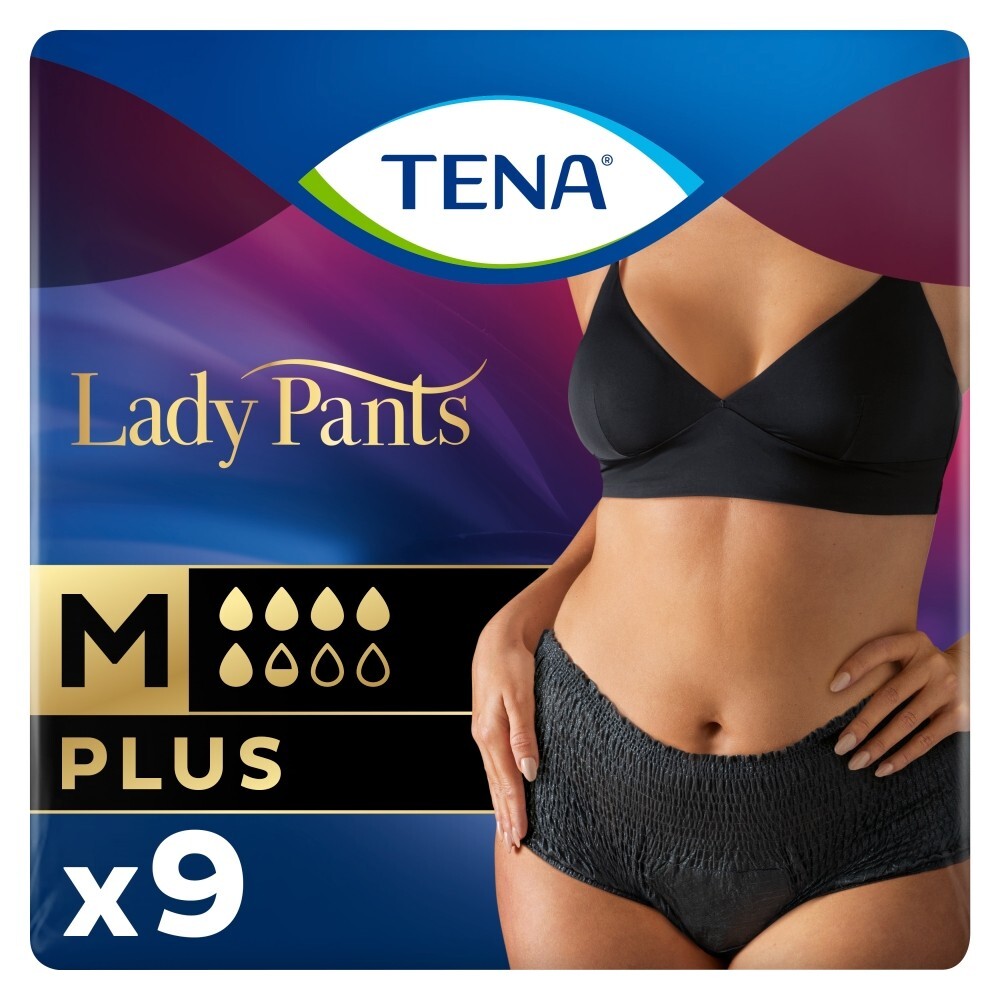 Majtki chłonne TENA Lady Pants Plus Noir OTC Edition, rozmiar M, 9 sztuk