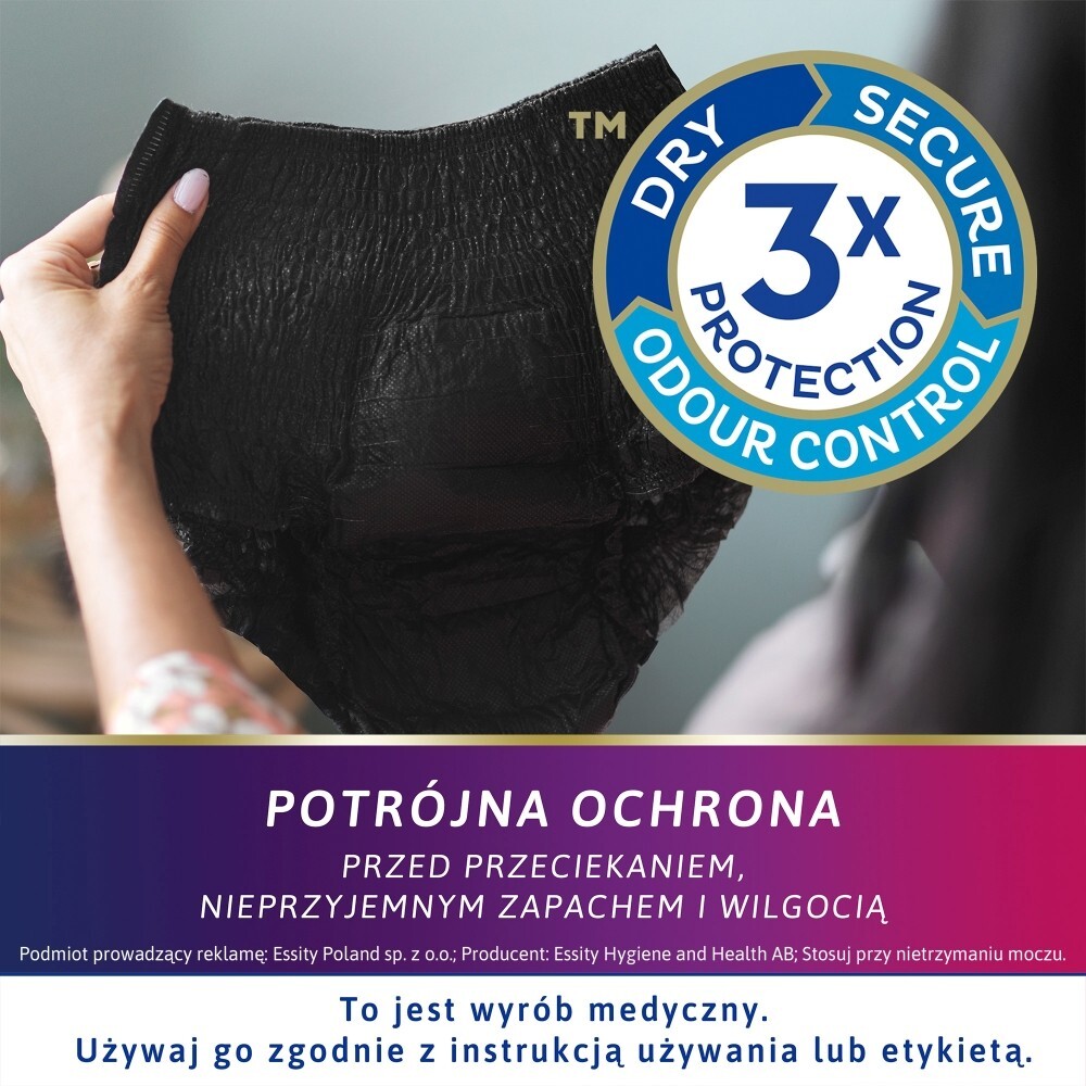 Majtki chłonne TENA Lady Pants Plus Noir, rozmiar L, 30 sztuk
