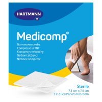 Medicomp, jałowe kompresy z włókniny, 4-warstwowe, 7,5 cm x 7,5 cm, 10 sztuk