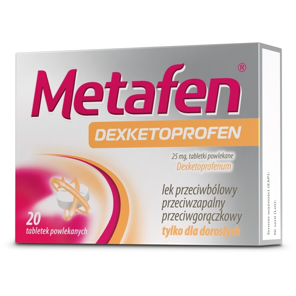 Metafen Dexketoprofen, 25 mg, tabletki powlekane, 20 tabletek