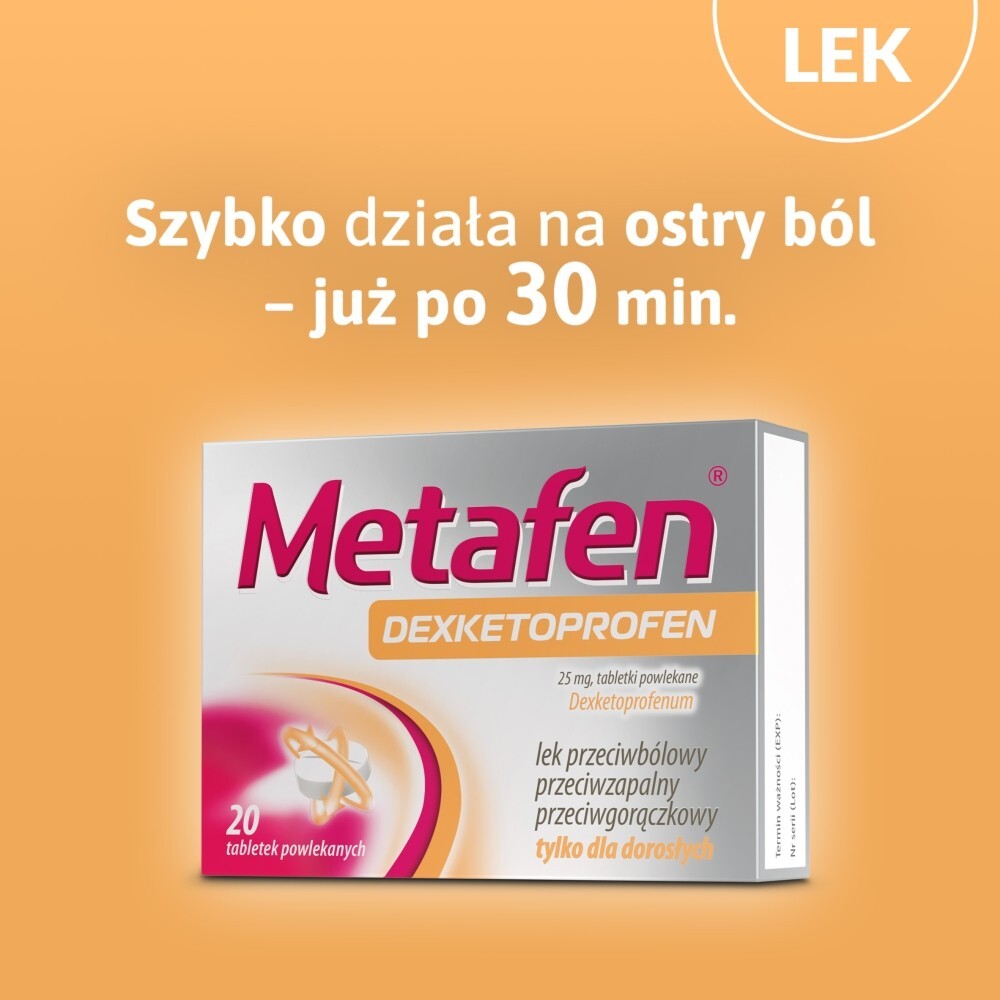 Metafen Dexketoprofen, 25 mg, tabletki powlekane, 20 tabletek
