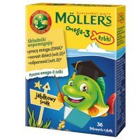 Moller's Omega-3 Rybki, żelki, smak jabłkowy, 36 sztuk
