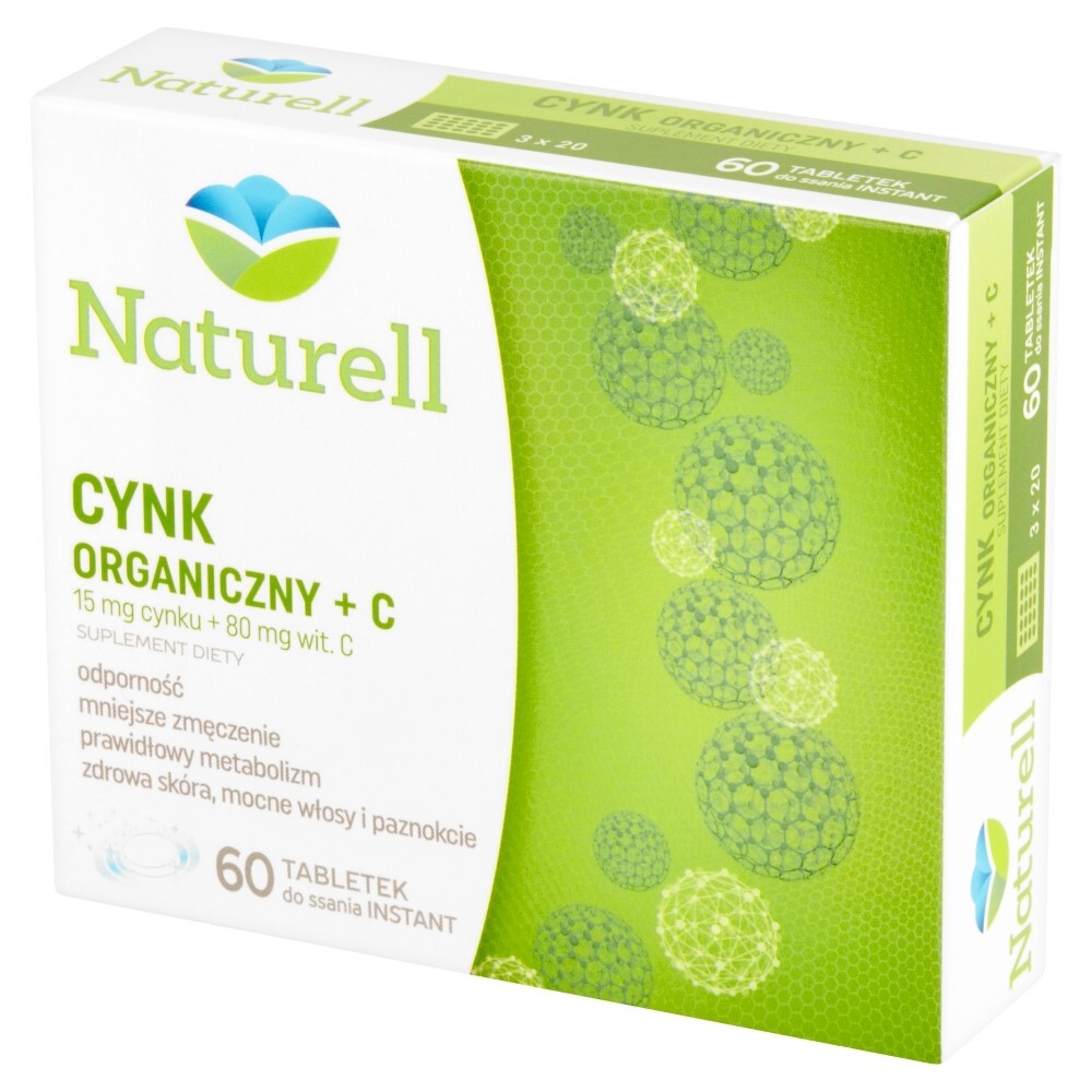 Naturell Cynk Organiczny + C, tabletki, 60 tabletek