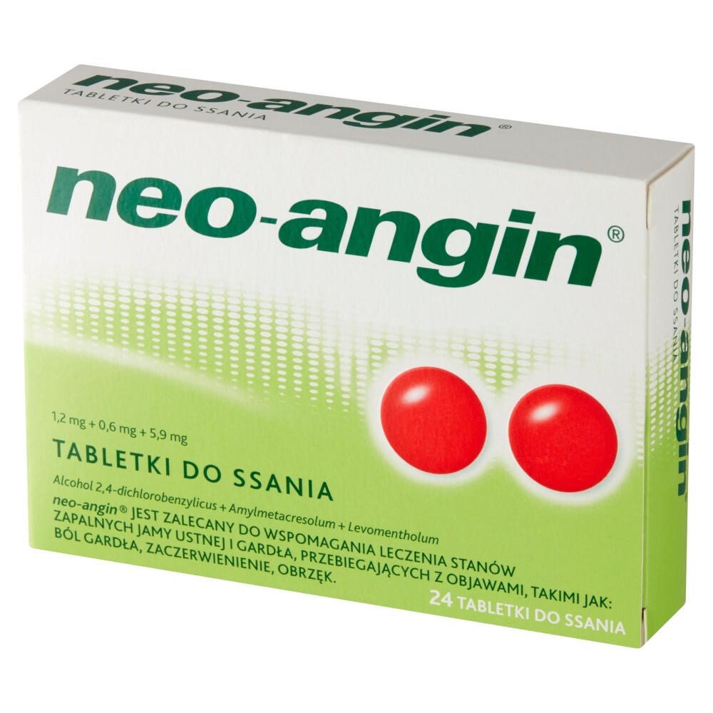 Neo-Angin, 1,2 mg+0,6 mg+5,9 mg, tabletki do ssania, 24 tabletki