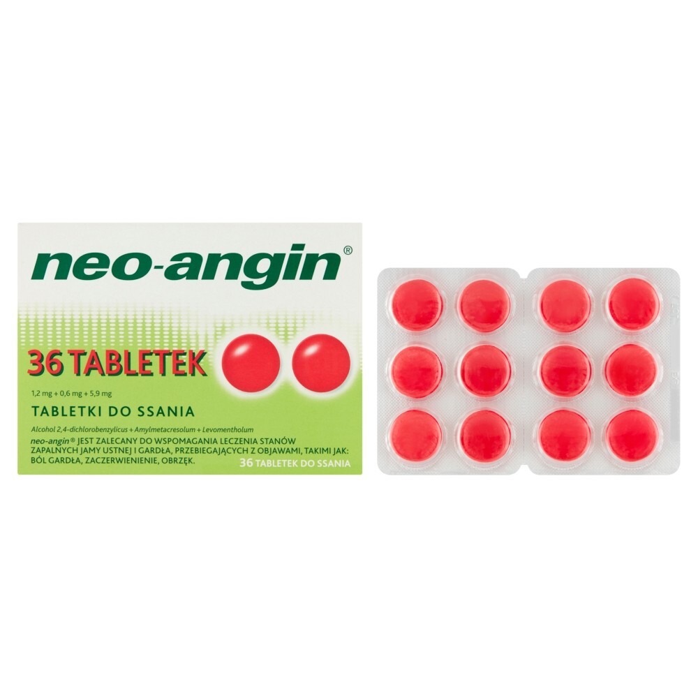 Neo-Angin, 1,2 mg+0,6 mg+5,9 mg, tabletki do ssania, 36 tabletki