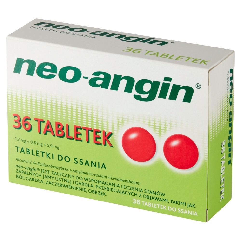 Neo-Angin, 1,2 mg+0,6 mg+5,9 mg, tabletki do ssania, 36 tabletki