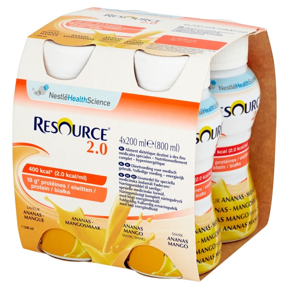 Nestlé Resource 2.0 Preparat odżywczy w płynie smak ananas-mango 800 ml (4 x 200 ml)