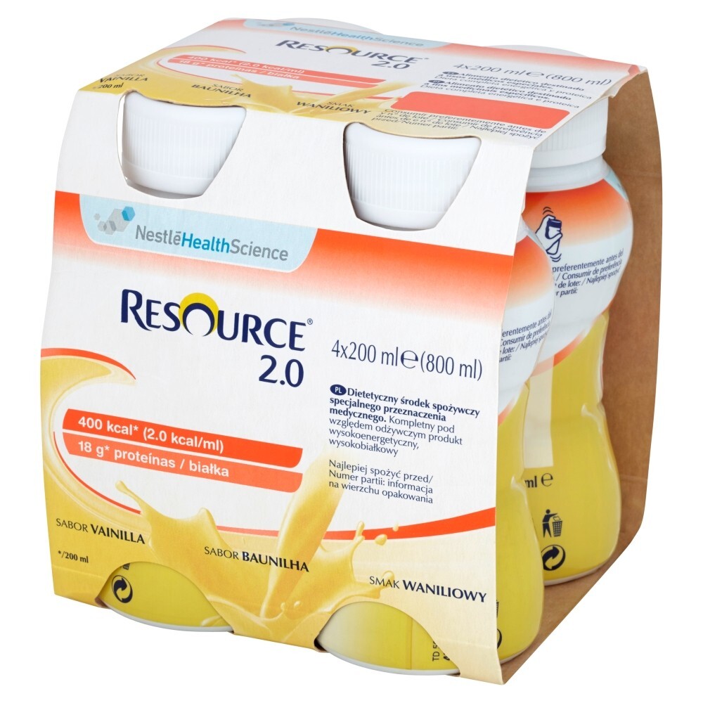 Nestlé Resource 2.0 Preparat odżywczy w płynie smak waniliowy 800 ml (4 x 200 ml)