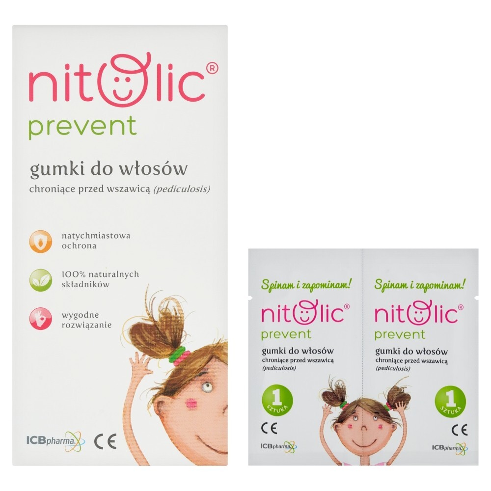 Nitolic Prevent, gumka do włosów przeciw wszom, 4 sztuki + książeczka