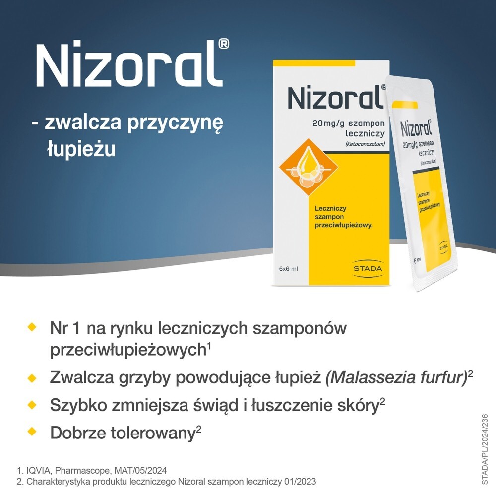 Nizoral, 20 mg/g, szampon leczniczy, saszetki, 6 ml, 6 sztuk