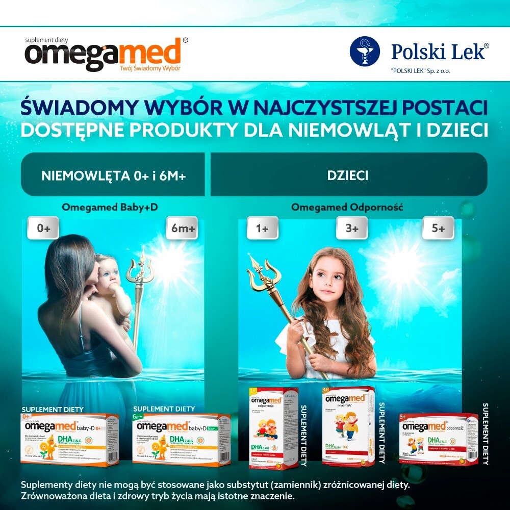 Omegamed Baby+D 0+, DHA + witamina D, od urodzenia, 60 kapsułek twist-off