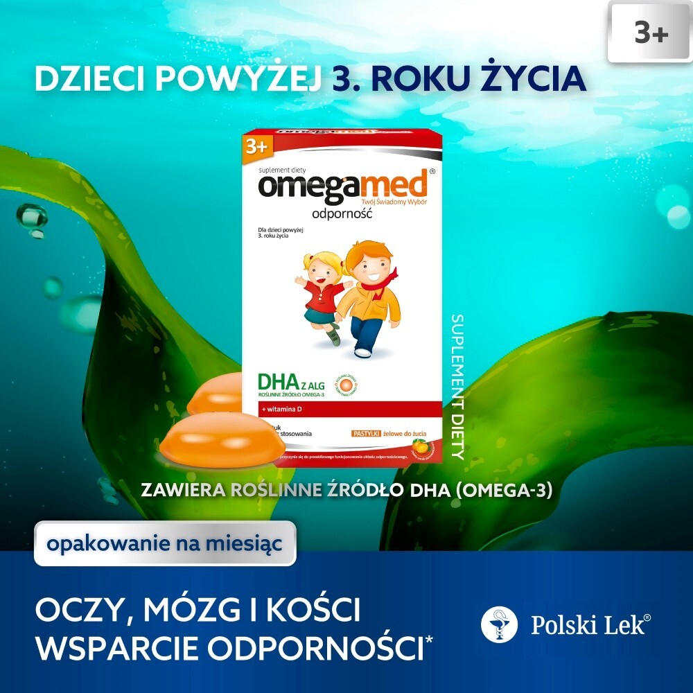 Omegamed Odporność 3+, DHA z alg, dla dzieci powyżej 3 lat, 30 pastylek żelowych