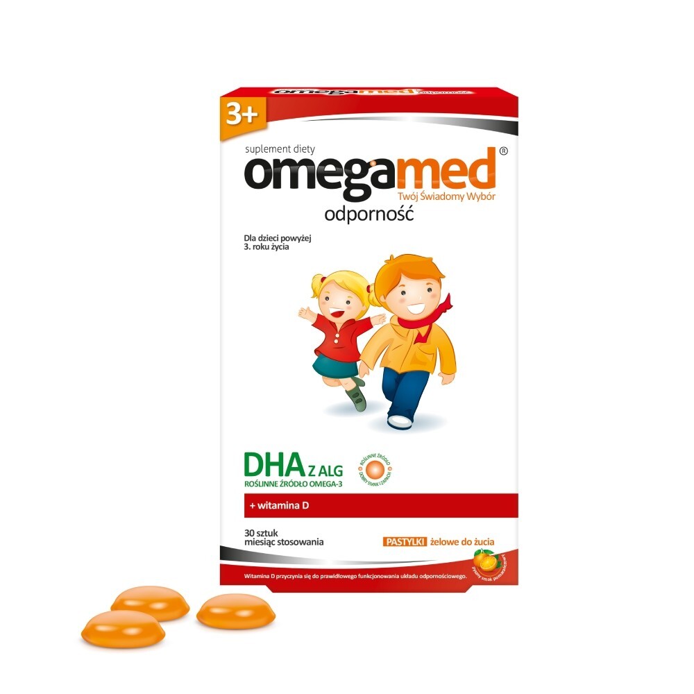 Omegamed Odporność 3+, DHA z alg, dla dzieci powyżej 3 lat, 30 pastylek żelowych
