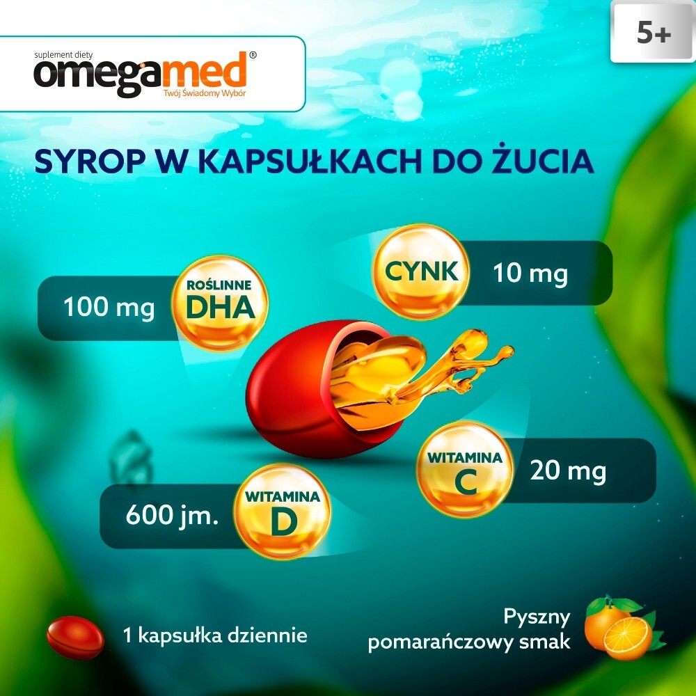 Omegamed Odporność 5+ Suplement diety syrop w kapsułkach do żucia 26,1 g (30 x 0,869 g)