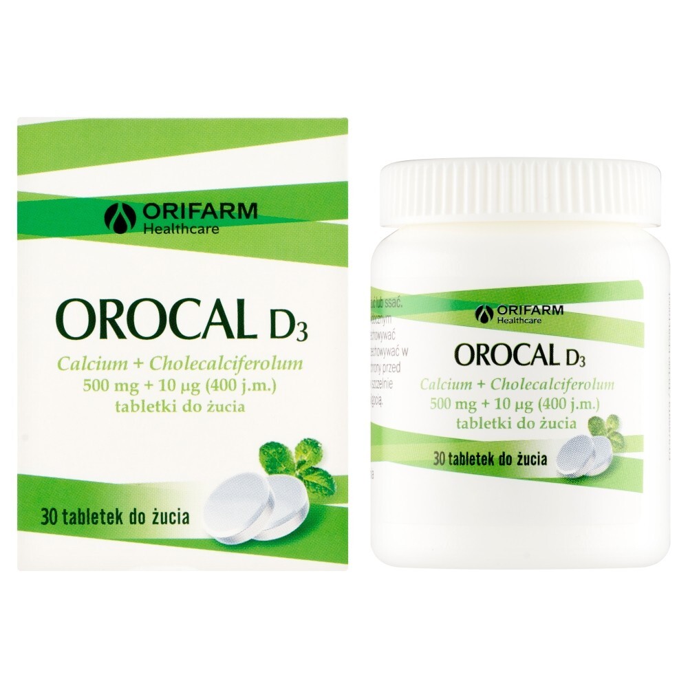 Orocal D3, 500 mg + 10 mcg, tabletki do żucia, 30 tabletek