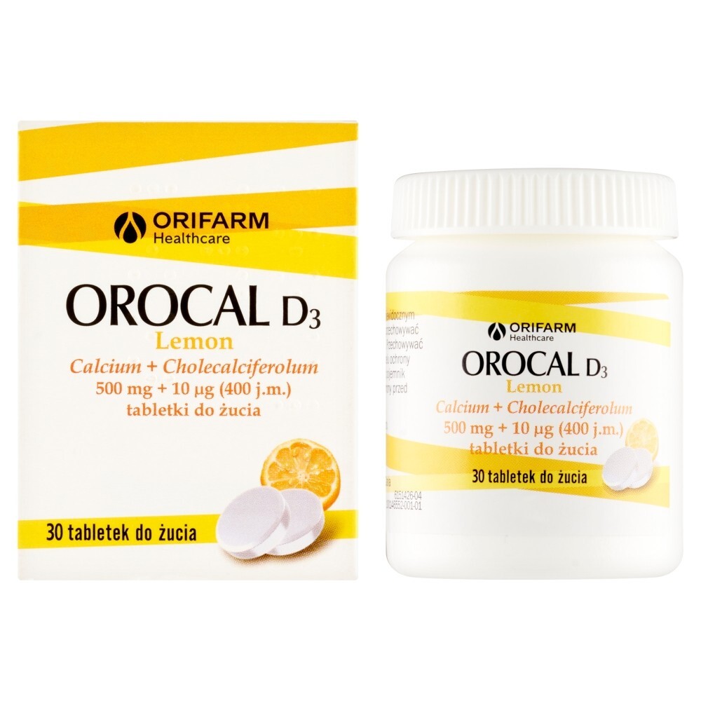 Orocal D3 Lemon, 500 mg + 10 mcg, tabletki do żucia, 30 tabletek