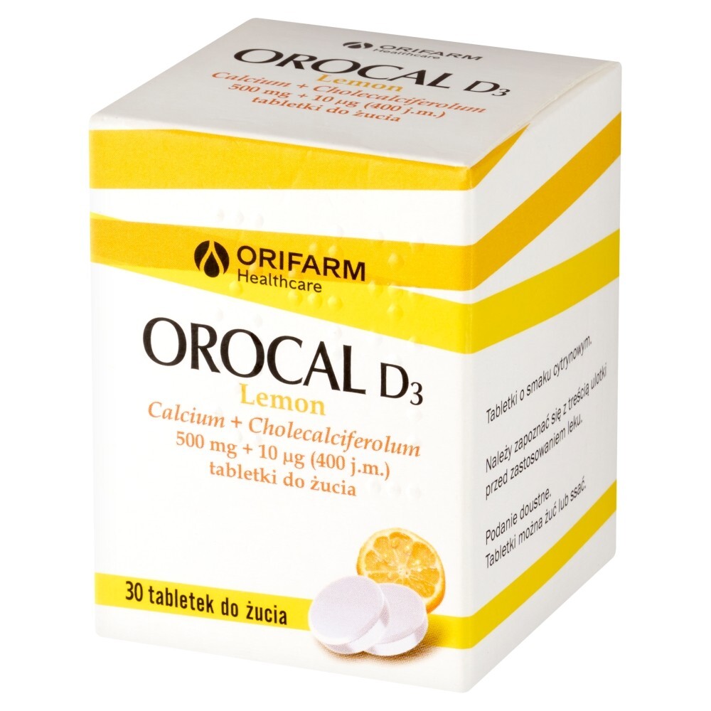 Orocal D3 Lemon, 500 mg + 10 mcg, tabletki do żucia, 30 tabletek