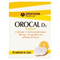 Orocal D3 Lemon, 500 mg + 10 mcg, tabletki do żucia, 30 tabletek