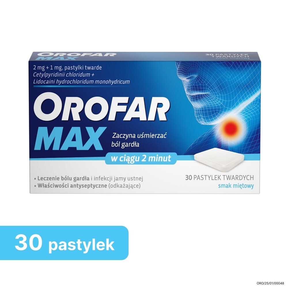Orofar Max Pastylki twarde smak miętowy 30 sztuk