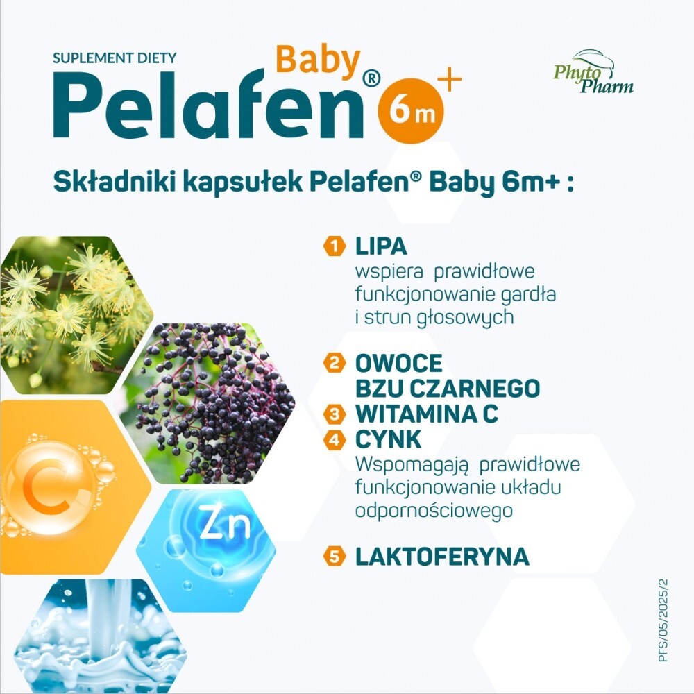 Pelafen Baby Suplement diety płyn drogi oddechowe i gardło smak owocowy 20 sztuk