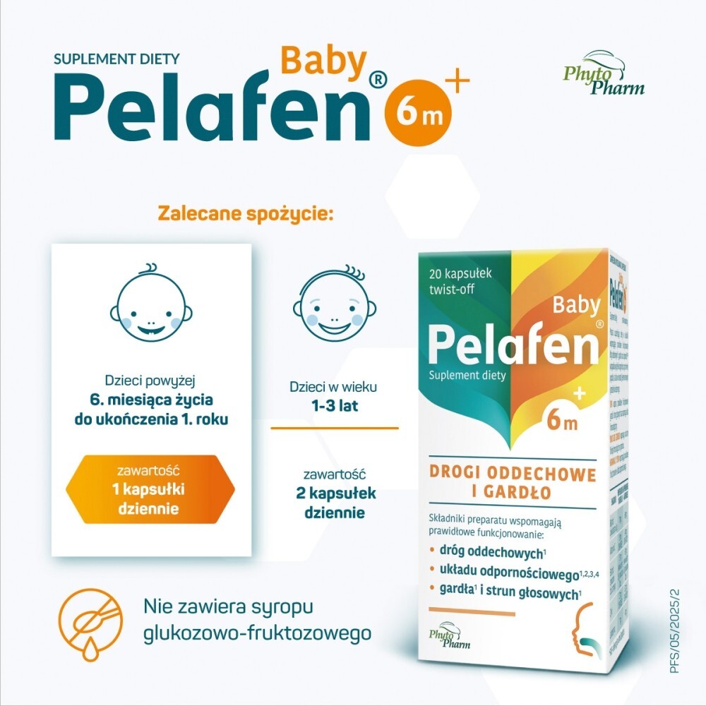 Pelafen Baby Suplement diety płyn drogi oddechowe i gardło smak owocowy 20 sztuk